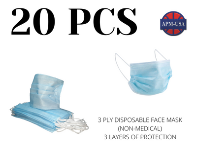 Qty 20-3 Ply Disposable Face Mask (Non-Medical)
